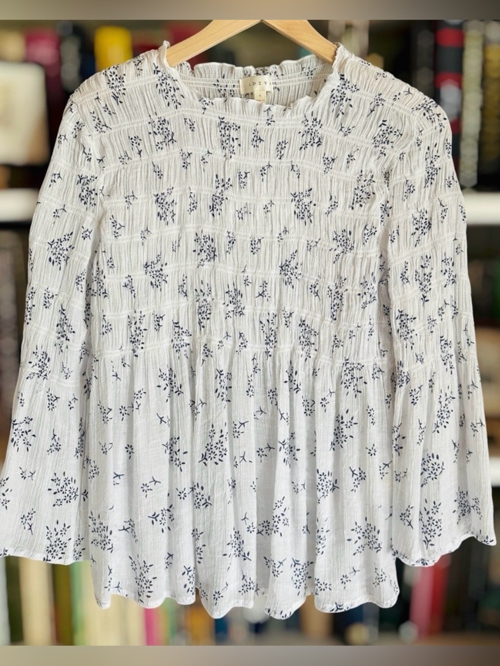 Adiva White and Blue Floral Top Peplum S